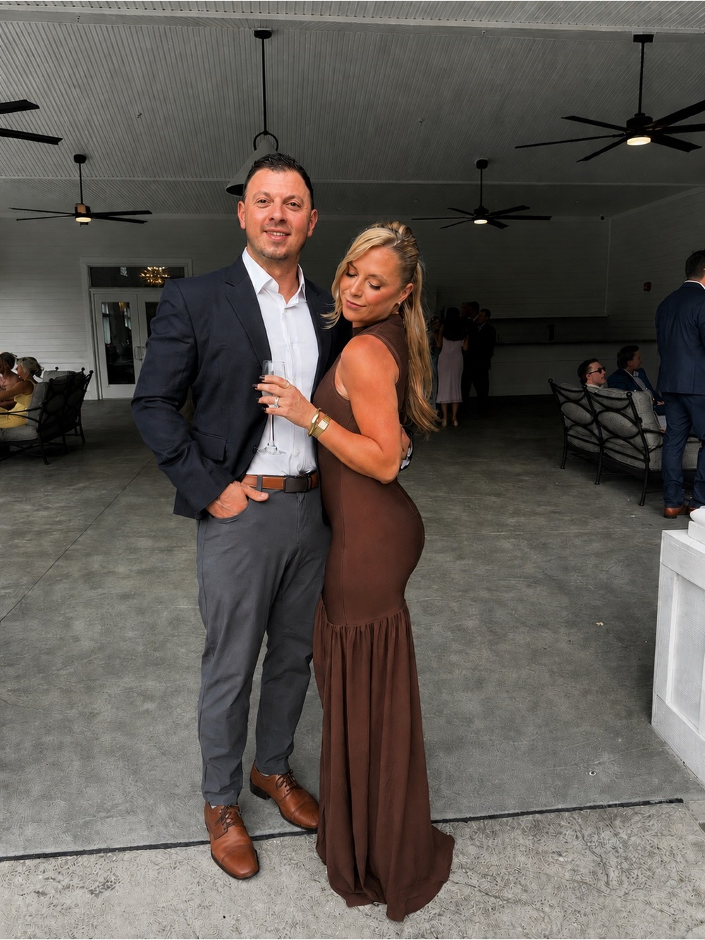 Fashion Nova Brown Fitted Maxi Dress with Flared Hem